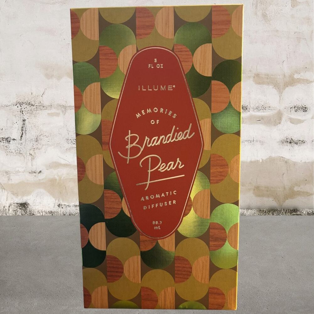 Illume Memories of Brandied Pear Amber Glass Bubble Christmas Reed Diffuser NIB